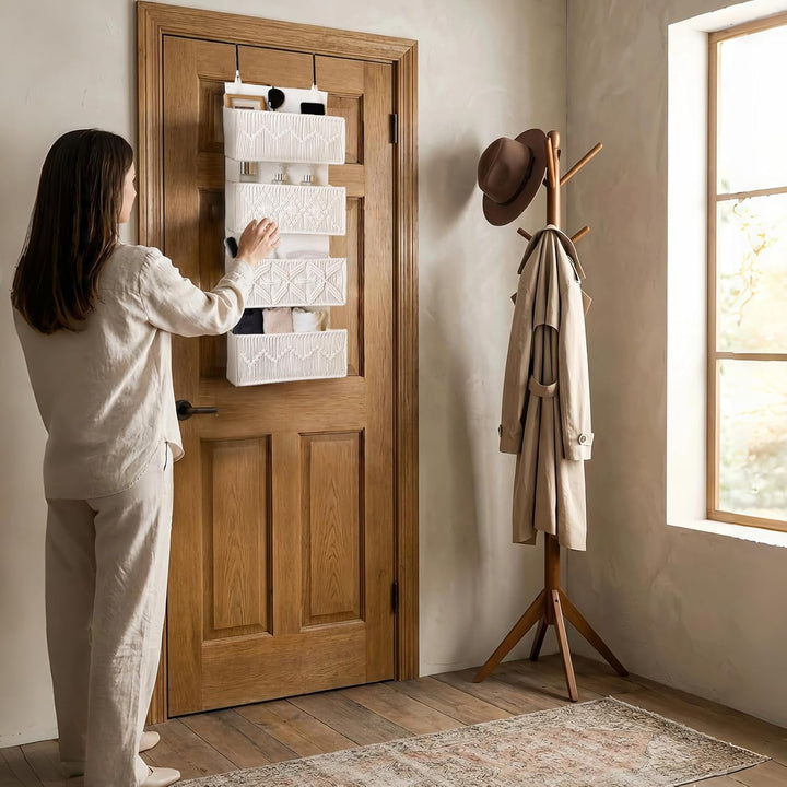 Autumnlife Hängeorganizer mit 4 Taschen, Boho Deko Tür Organizer Hängend Hängeaufbewahrung mit 2 Hak