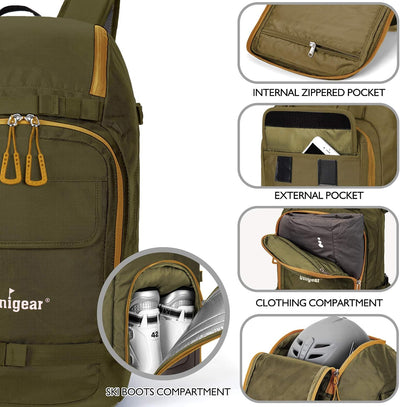 Unigear Skischuhtasche mit Helmfach und Rucksackgurten, Skirucksack Skischuhrucksack mit Helmtasche,