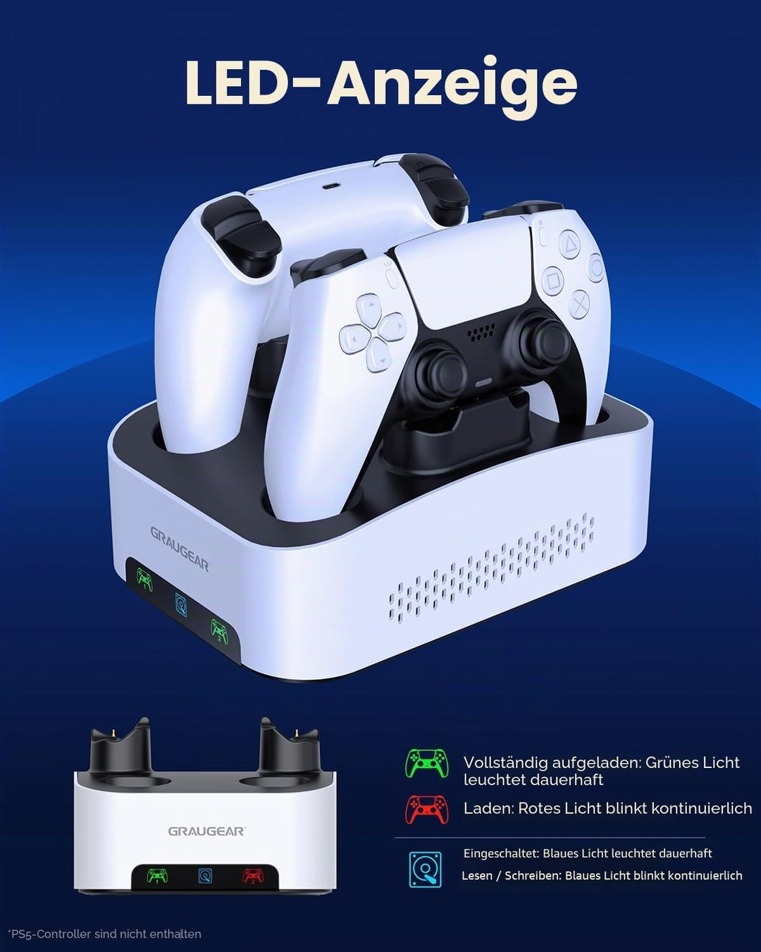 GRAUGEAR 4TB Externe Festplatte für PS5 & PS5 Slim, Ladestation für 2X PS5 Controller, 4TB HDD 3.5",