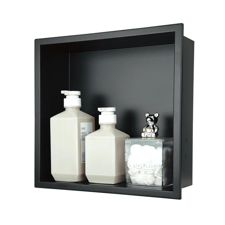Wandmontierter Duschschrank Schwarz 30x30x10 cm Edelstahl-Duschablage mit unterputziger Basis, geeig
