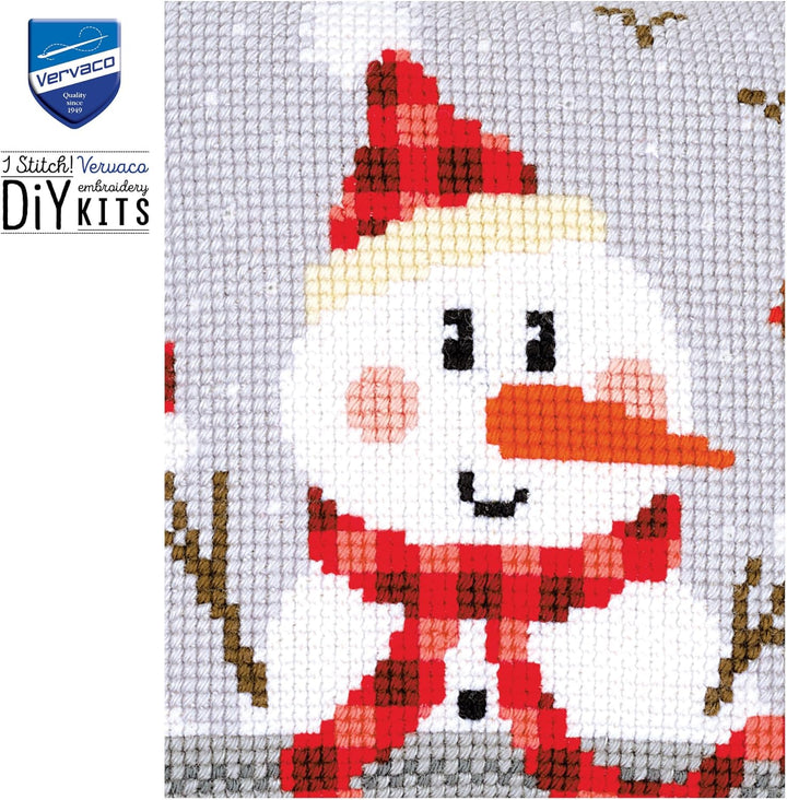 Vervaco PN-0168751 Schneemann II Kreuzsichkissen vorbedruckt, Baumwolle, mehrfarbig, 40 x 40 cm