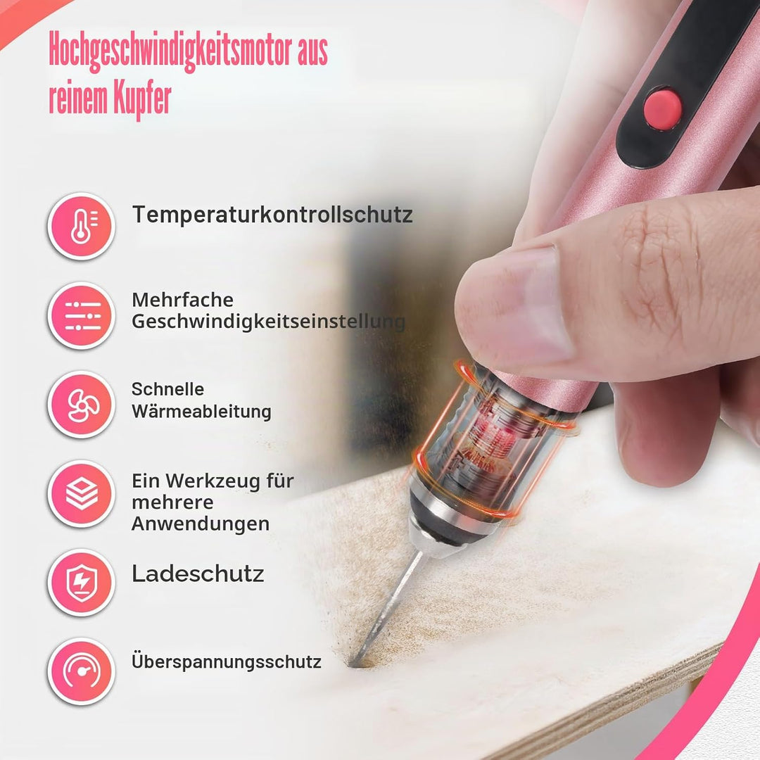 Elektrisches Graviergerät für Glas & Holz, Glasgravur Set zum Gläser Gravieren, Mini Fräser Gravurse
