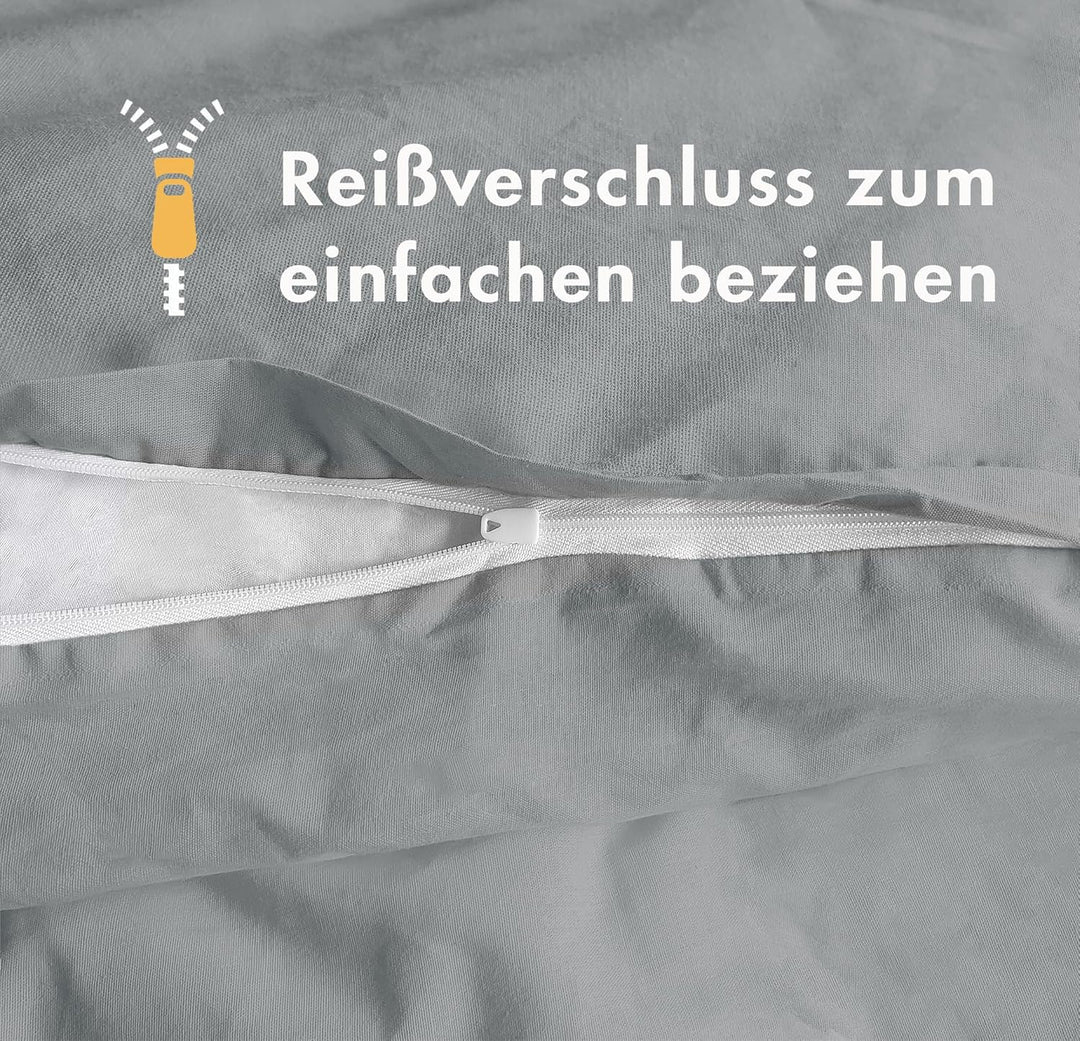 Sleeptime 100% Baumwolle Bettwäsche 200cm x 200cm Weiss/Grau - weich & bügelfrei Bettbezüge mit Reis