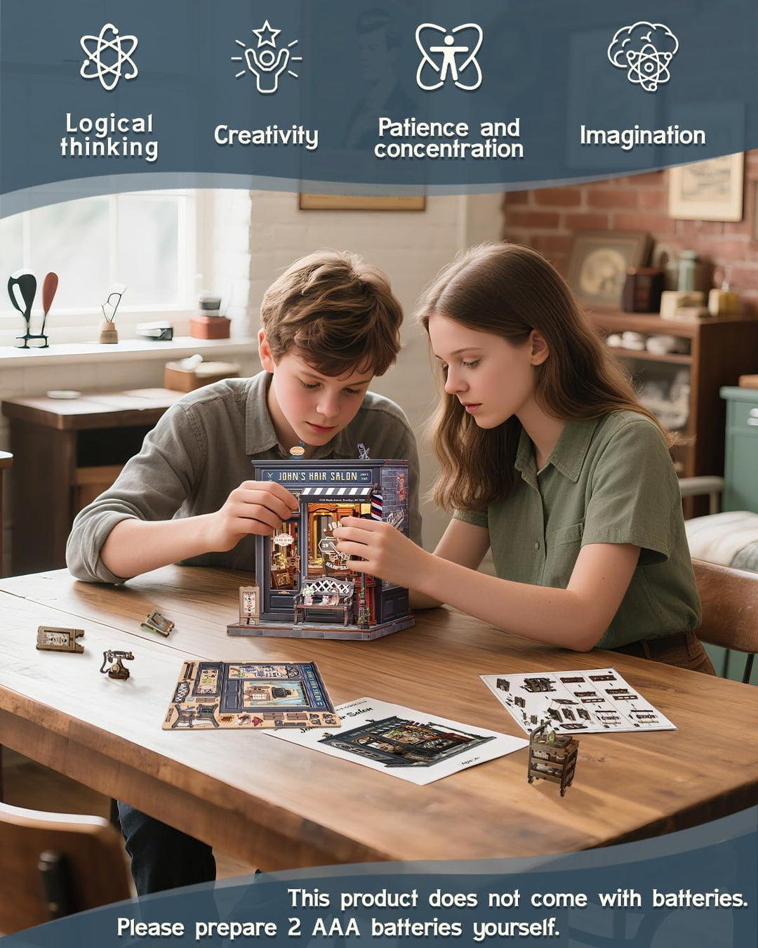Book Nook Kit - Miniatur Puppenhaus (Friseursalon-Szene) mit LED-Beleuchtung, 3D Holz-Puzzle Buchstü