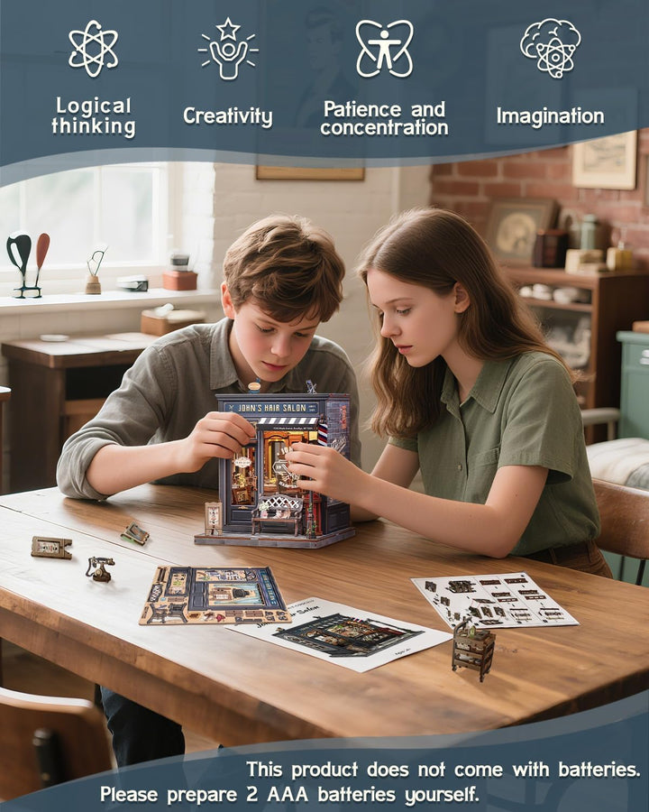 Book Nook Kit - Miniatur Puppenhaus (Friseursalon-Szene) mit LED-Beleuchtung, 3D Holz-Puzzle Buchstü