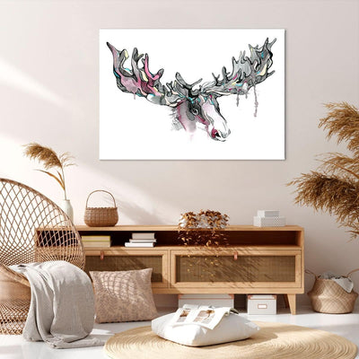 Bilder auf Leinwand 100x70cm Leinwandbild Moose Bunt Kopf Abbildung Gross Wanddeko Bild Schlafzimmer