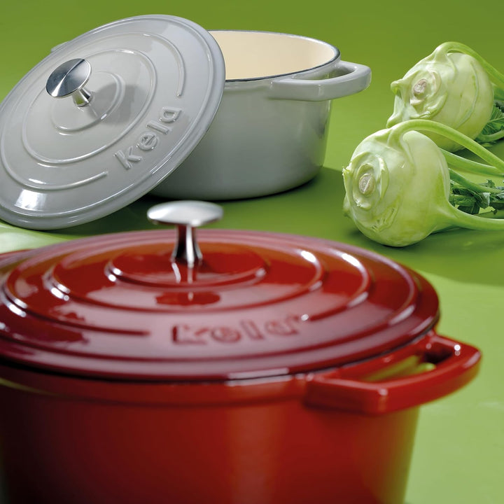 kela Bräter Calido, Ø 28 cm, 3,2 L, Gusseisen, rot, rund, Allherdboden, emailliert, hitzebeständig b