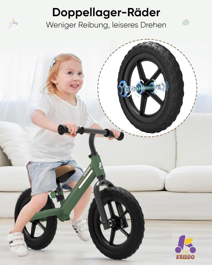 KRIDDO Laufrad ab 2 Jahren, Balancefahrrad für Kinder von 2-5 Jahren, Dual-Lager für sanftes Fahren,