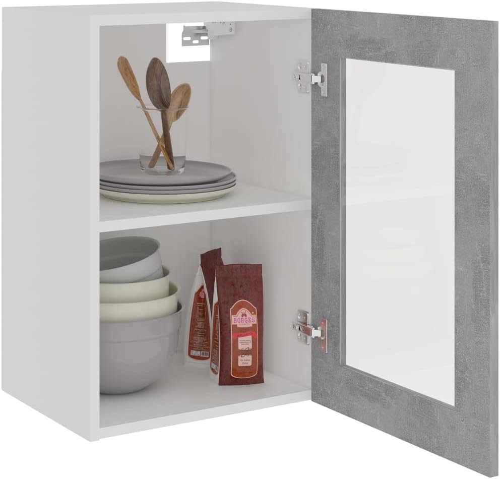 homiuse Hängeglasschrank Betongrau 40x31x60 cm Holz KüChenschrank HäNgeschrank KüChe Vorratsschrank