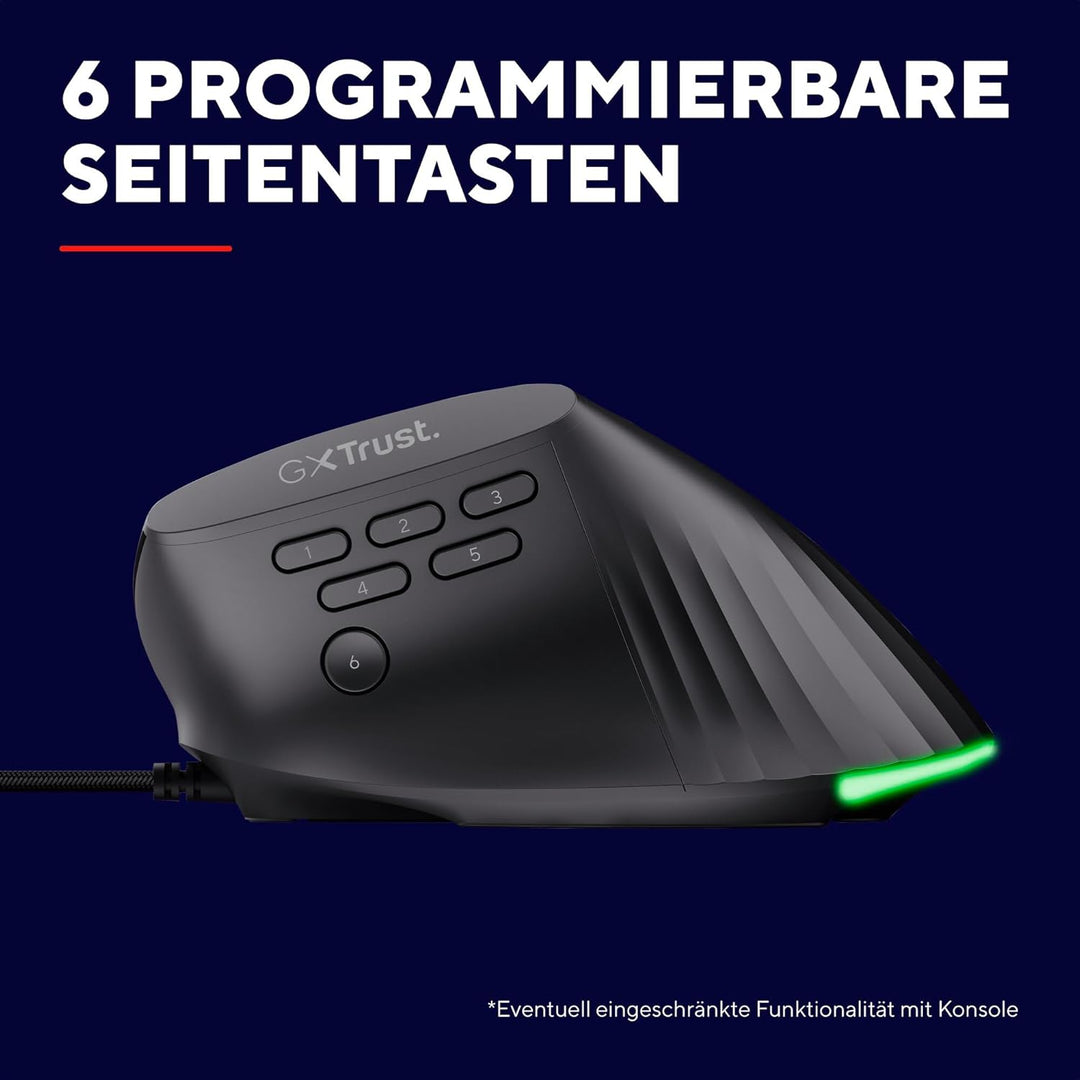 GXTrust 145 Rexxa Vertikale Gaming Maus mit Programmierbaren Tasten, 12.8k DPI, Ergonomische Maus mi