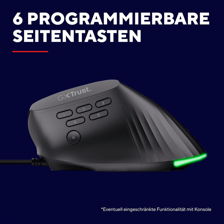GXTrust 145 Rexxa Vertikale Gaming Maus mit Programmierbaren Tasten, 12.8k DPI, Ergonomische Maus mi