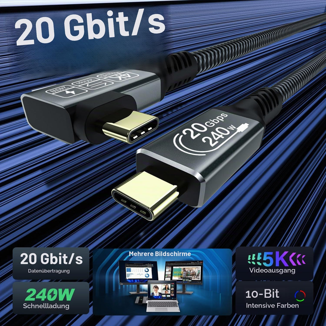 CAKOBLE usb c kabel 2m,[2 Stück] usb 3.2 kabel,20 Gbps usb c datenkabel,PD 3.1 240W Schnellladekabel