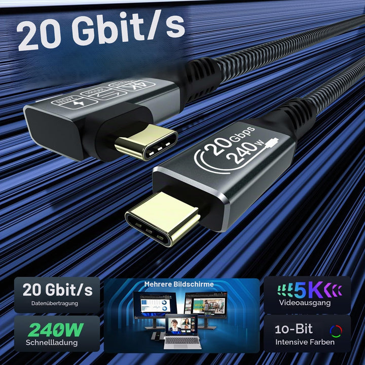 CAKOBLE usb c kabel 3m,[2 Stück] usb 3.2 kabel,20 Gbps usb c datenkabel,PD 3.1 240W Schnellladekabel