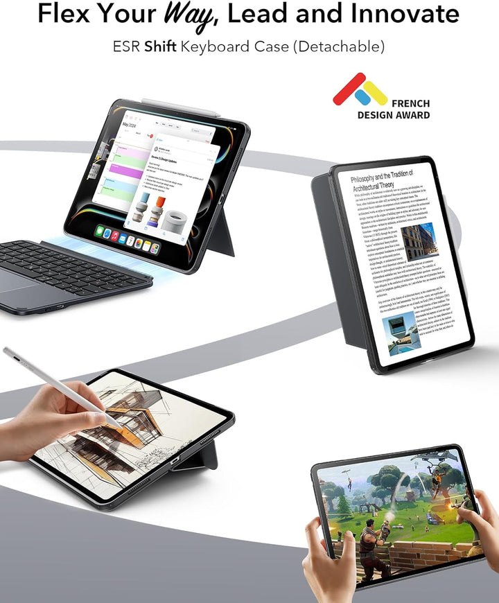 ESR Hülle mit Tastatur für iPad Pro 11" (M5/M4) 2025/2024 – Magnetisch abnehmbare Tastatur, Hoch- un