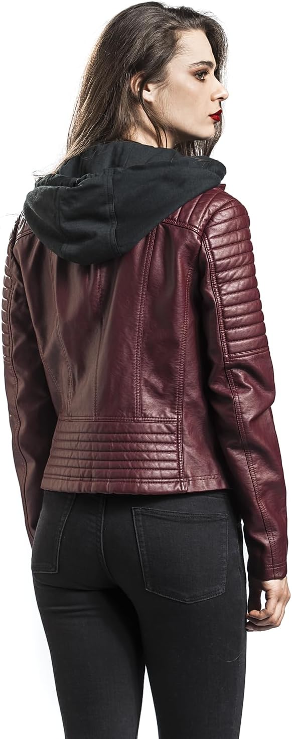 Black Premium by EMP Damen rote Kunstlederjacke mit Kapuze L dunkelrot, L dunkelrot