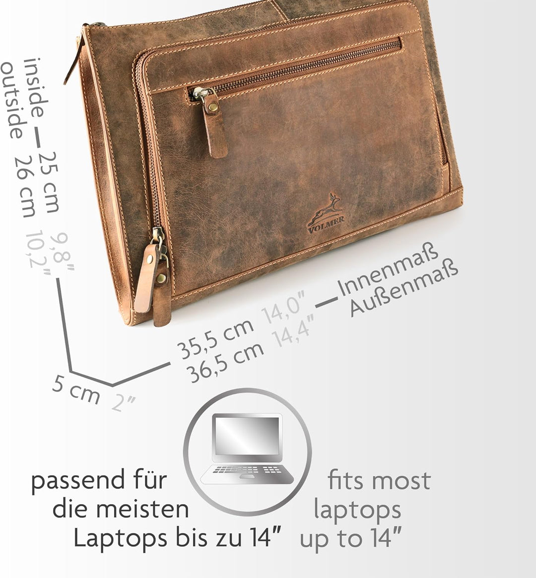 Fa.Volmer ® braune Laptop-Tasche aus echtem Büffel-Leder für MacBooks, Notebooks, Laptops und Tablet
