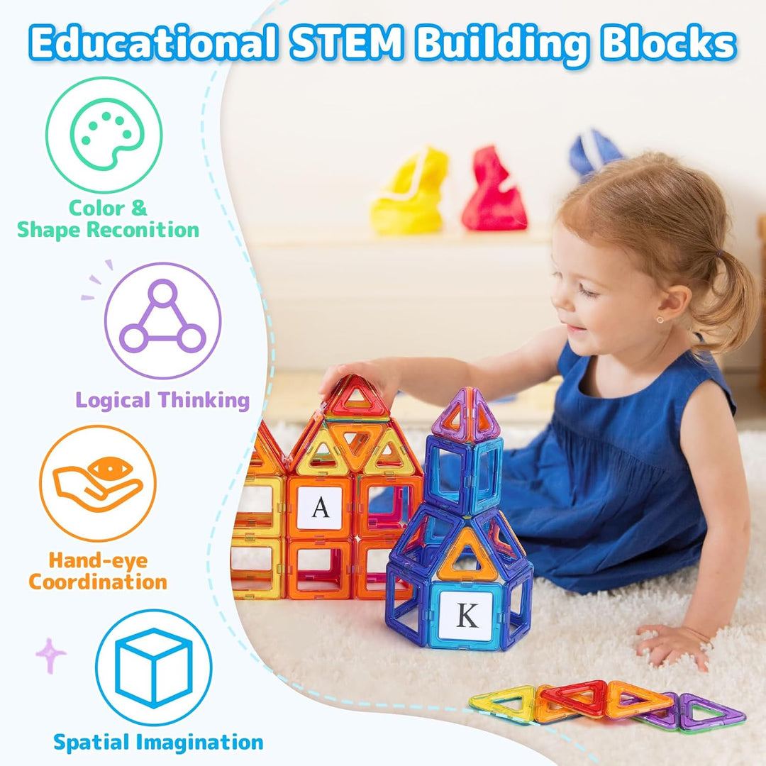 ECHOCUBE Magnetic Building Blocks Set 70PCS - Educational Magnet Tiles mit Hellen Farben, Kinder Con