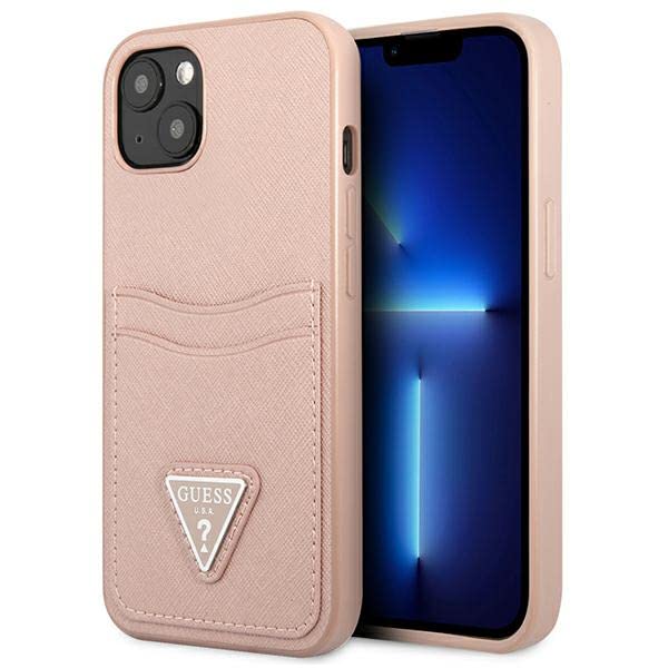 Guess GUHCP13MPSATPP Hülle für iPhone 13 6,1" rosa hardcase SaffianoTriangle Logo Cardslot
