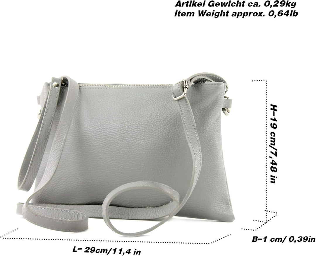 modamoda de - T186 - ital. Clutch Umhängetasche Leder Medium Graugrün, Graugrün