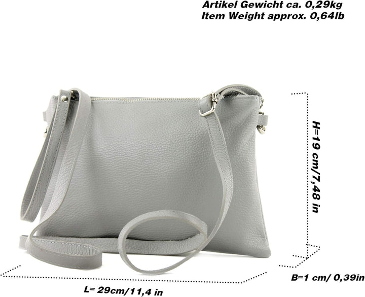 modamoda de - T186 - ital. Clutch Umhängetasche Leder Medium Graubeige, Graubeige