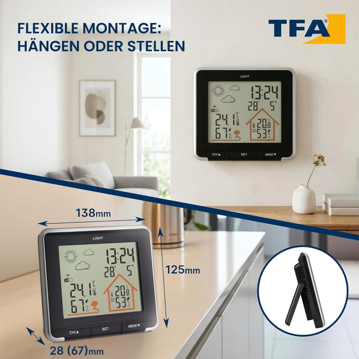 TFA Dostmann Digitale Life, Wetterstation mit Funk, inkl Aussensensor, Hintergrundbeleuchtung, Ausse