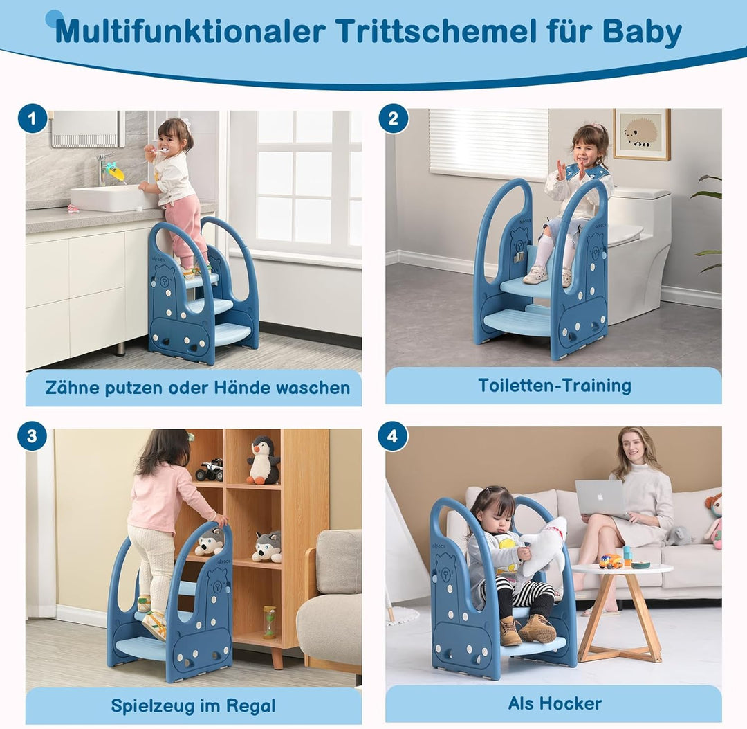 Onasti Tritthocker für Kinder, Dreistufiger Höhenverstellbar Tritt-Schemel Kinderschemel für Baby, B