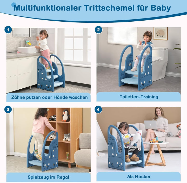 Onasti Tritthocker für Kinder, Dreistufiger Höhenverstellbar Tritt-Schemel Kinderschemel für Baby, B
