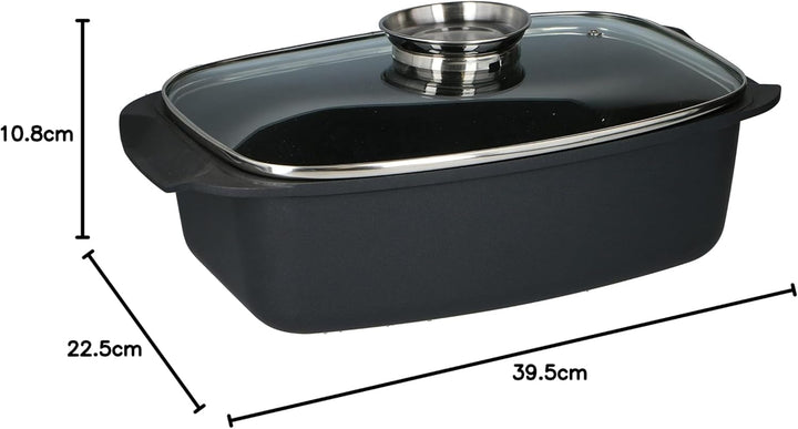 alpina Bräter - mit Glasdeckel - für Ofengerichte, Dämpfen und Braten - 5.5 L - Schwarz