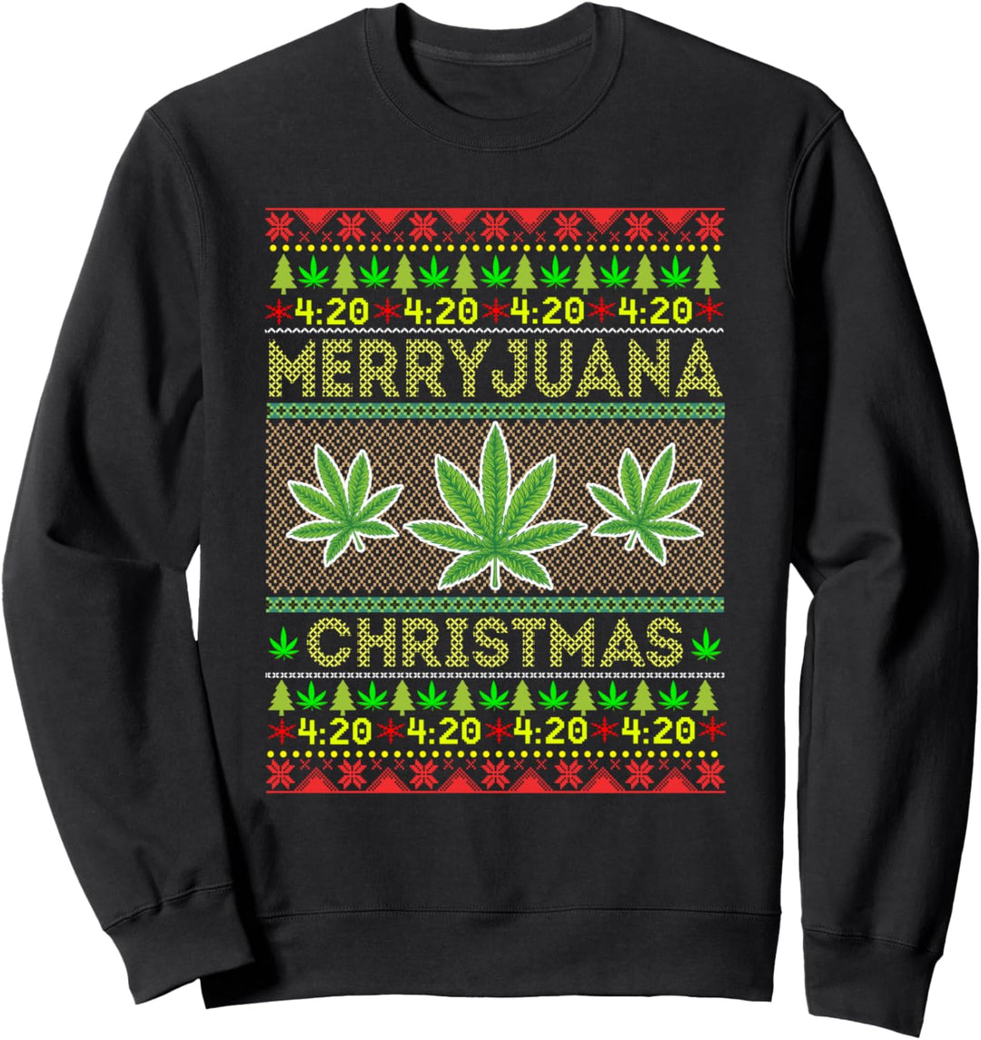 Merryjuana Christmas Design - Ugly Marijuana Weed Xmas Gift Sweatshirt