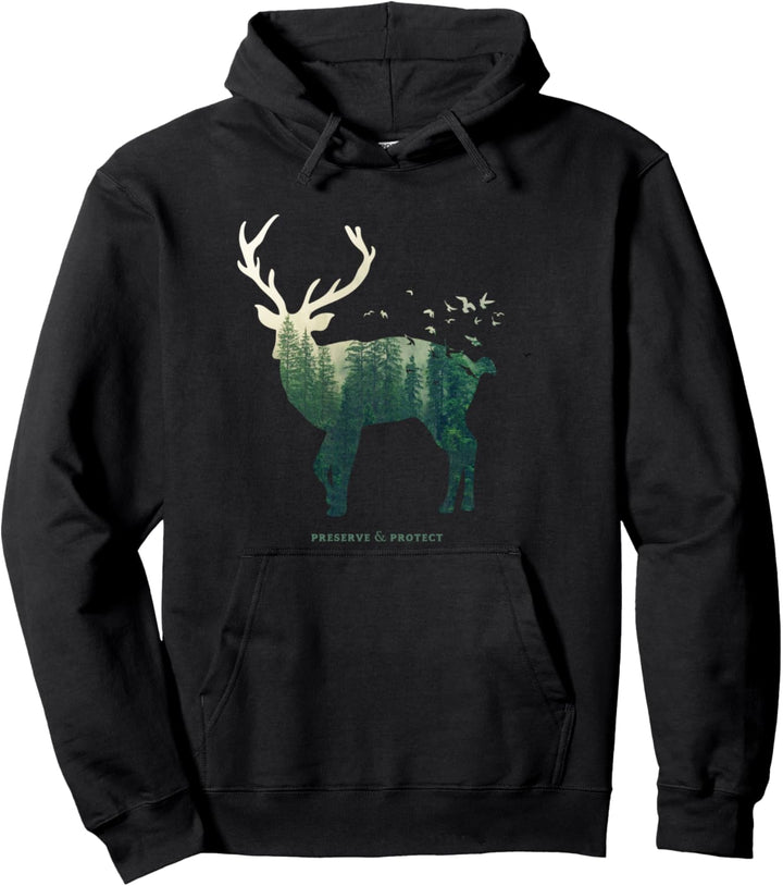 Preserve & Protect Umweltschutz Hirsch Silhouette Pullover Hoodie