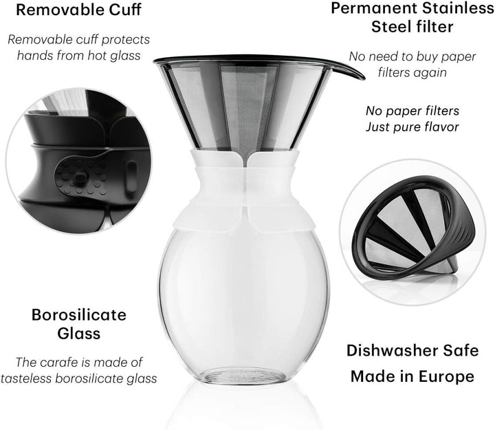 Bodum Pour Over Kaffeebereiter mit permanentfilter, Glas, Beige, 51