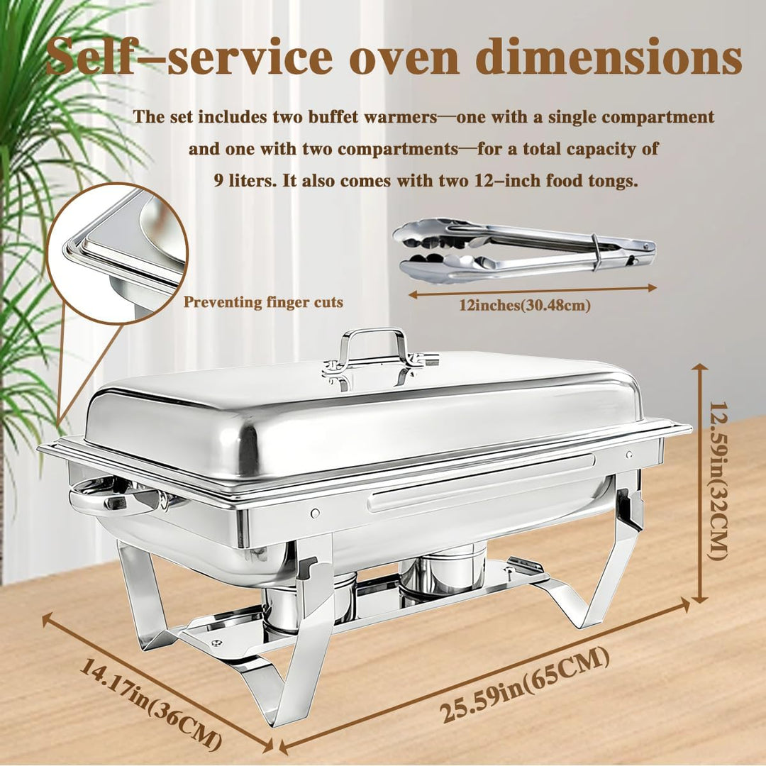 2pcs 9 Liter-Chafing Dish Buffet Set,Edelstahl BuffetwäRmer Set,Rechteckiger SpeisenwäRmer Mit Zange