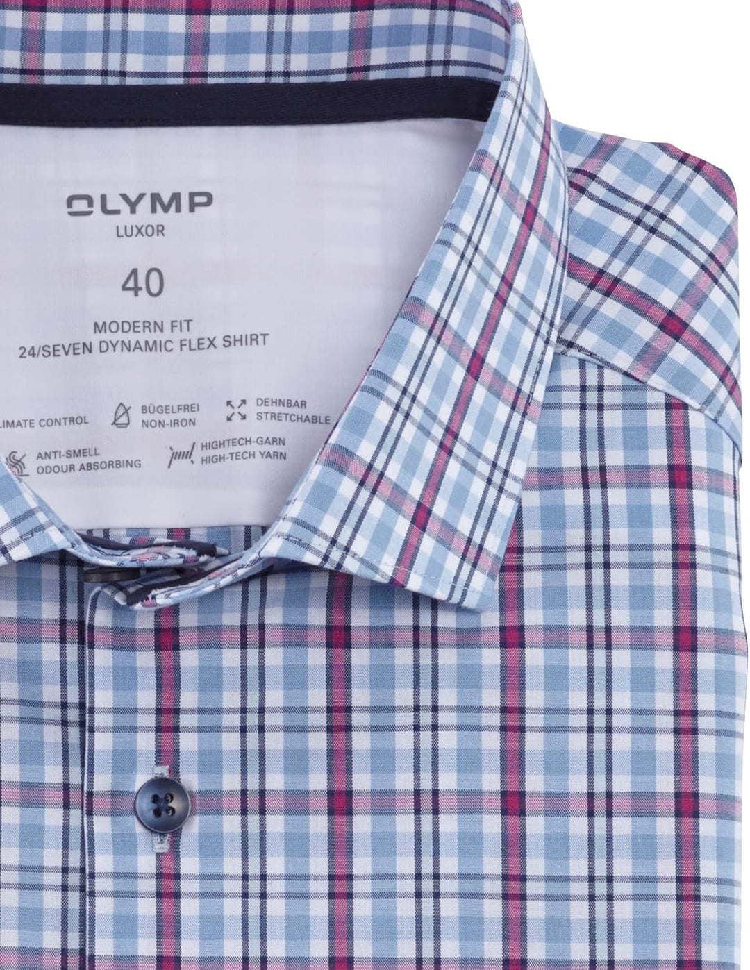 OLYMP Herren Businesshemd Kurzarm Luxor 24/Seven,Kariert,modern fit,Modern Kent 38 Fuchsia 95, 38 Fu