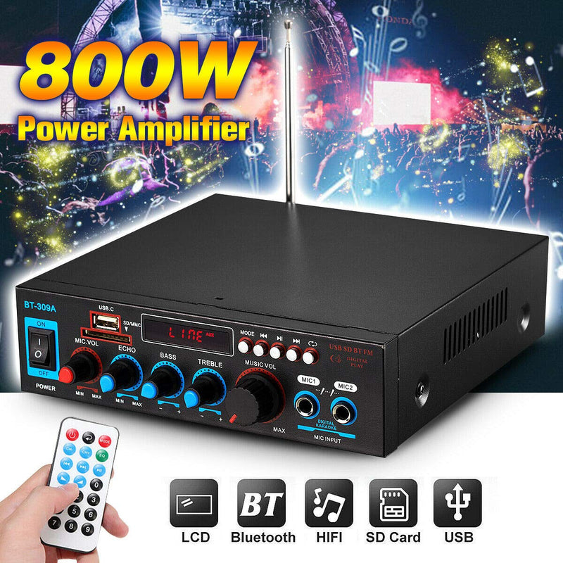 Bluetooth Empfänger 800W Verstärker Auto & Heim Endverstärker HiFi Stereo Audio Amplifier mit MP3/SD