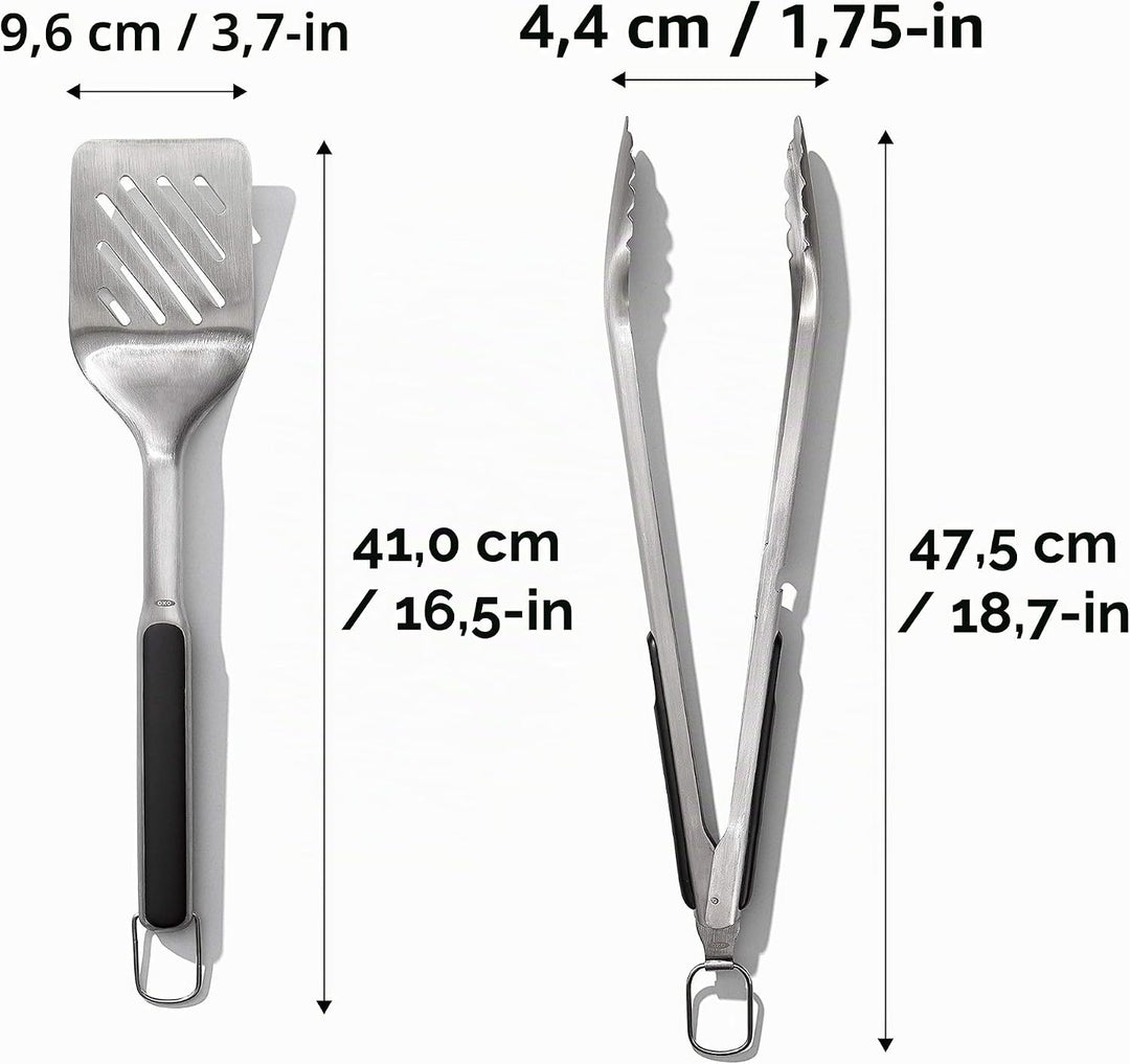 OXO Good Grips Set aus Wender und Zange zum Grillen – spülmaschinenfestes Grillzangen-Set mit Fleisc