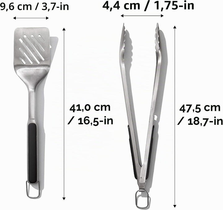 OXO Good Grips Set aus Wender und Zange zum Grillen – spülmaschinenfestes Grillzangen-Set mit Fleisc