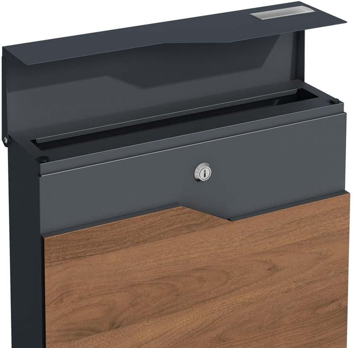 SCHARTEC Holz-Design dunkel Standbriefkasten SBS-SPB-7 freistehend Edelstahl Standfuss anthrazit mit