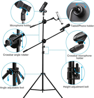 IMAGE höhenverstellbarer Mikrofonarmständer Mikrofon mit Stativ Tablethalterung und 2 einstellbarer