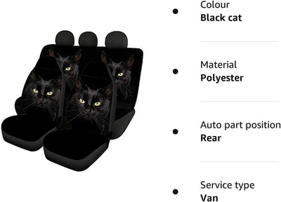 chaqlin Animal Black Cat Print Auto Vordersitzbezüge + Rückenschaufelsitzschutz Kompletter Satz von