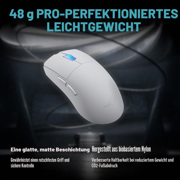 ASUS ROG Harpe II Ace White Wireless Gaming Maus (48 Gramm, semisymmetrische Esport Mouse, ROG AimPo
