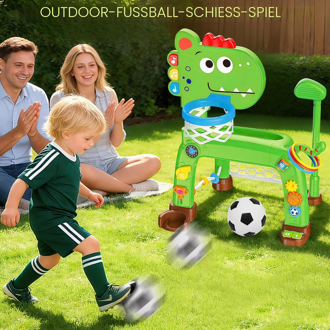 4-in-1 Basketballkorb und Fussballtor Spielzeug für Kleinkinder, Babyspielzeug mit Golfspiel und Rin