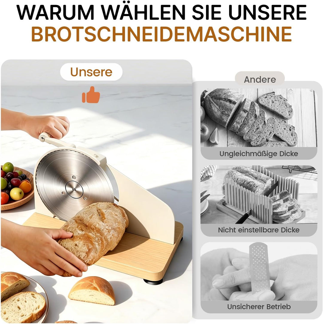 Manuelle Brotschneidemaschine mit Handkurbel | Einstellbare Scheibendicke | Scharfe Edelstahlklinge