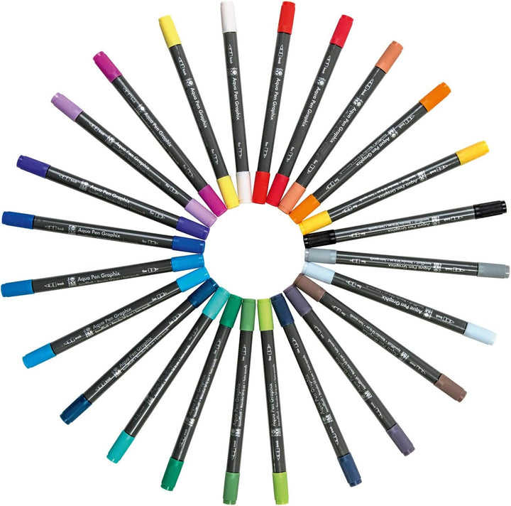 Marabu 0145000000106 - Aqua Pen Graphix, Octopy, 24 Aquarell-Filzstifte im Set mit brillanter Farbe,