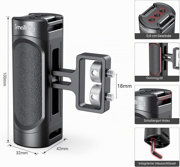 SMALLRIG Mini Seitengriff Side Handle mit doppelter 1/4”-20 Schrauben für DSLR Kamera Cage, Up and D