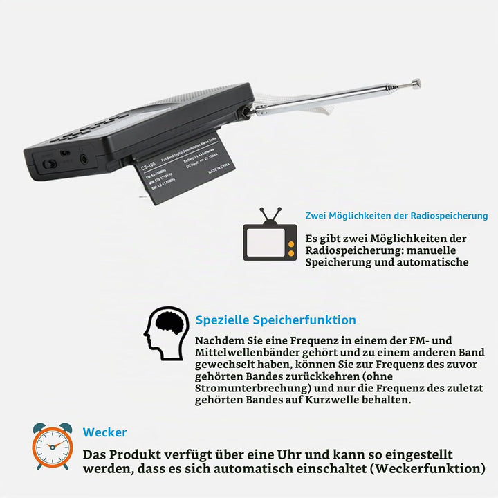 AM FM Radio, Tragbares Digitalradio FM AM SW Sound Digital Tuning Receiver Vollbandradio mit Wecker,