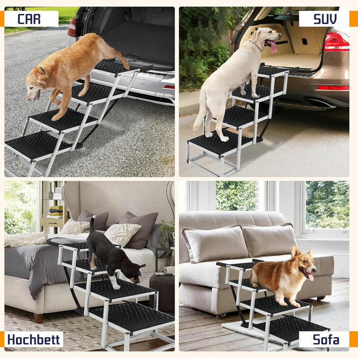 Hundetreppe Für Grosse Hunde, Extra Breit 4 Stufen Hunderampe Klappbar, Leichte Und rutschfeste Hund