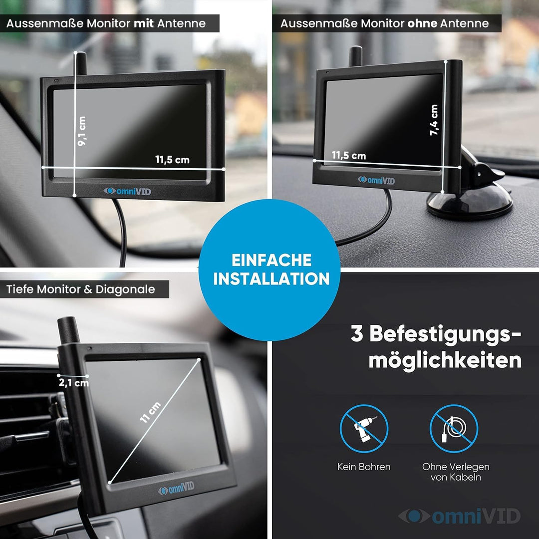 omniVID® Solar4 Premium Solar Rückfahrkamera-System, Kabellos mit 4,3 Zoll Monitor und solarbetriebe