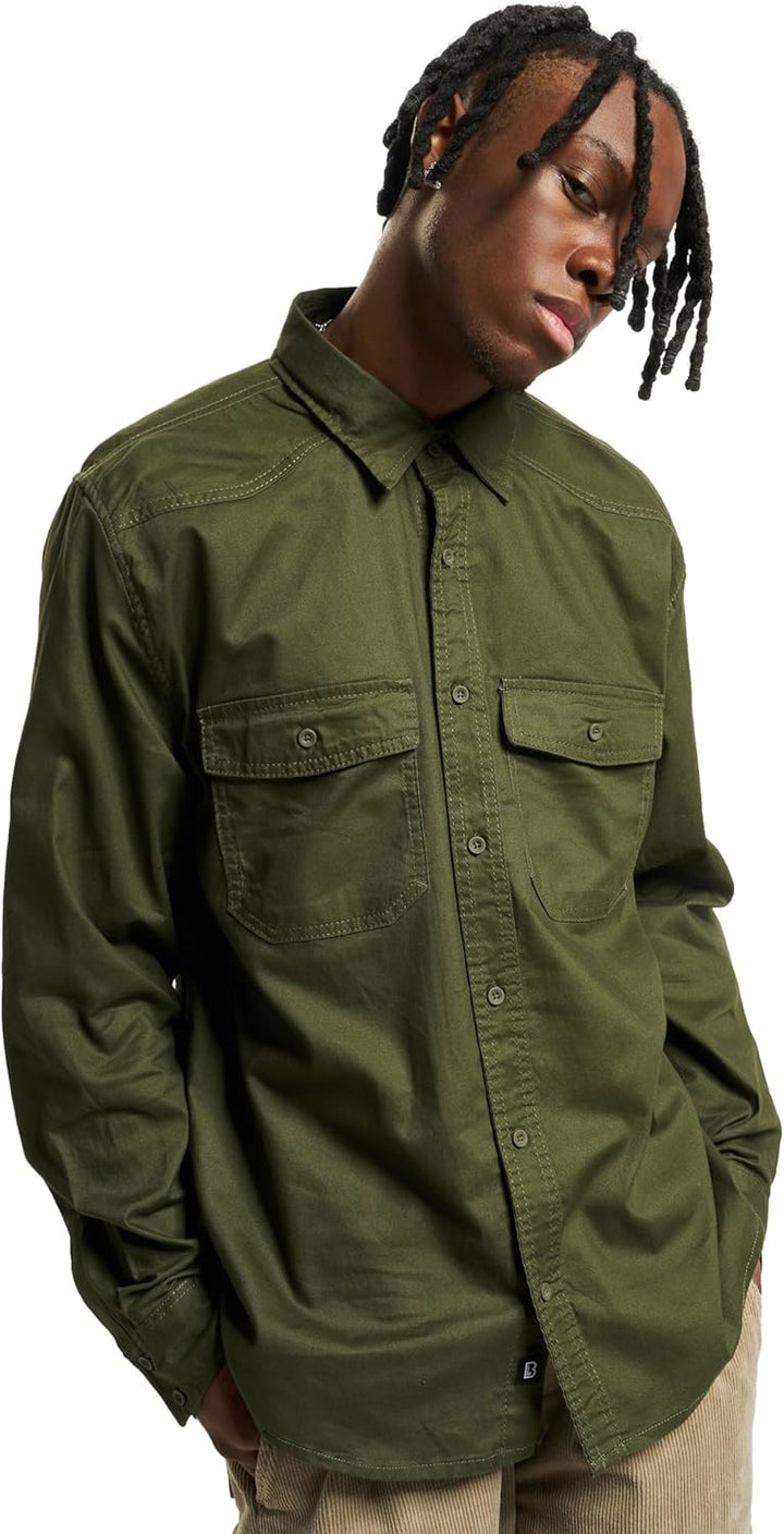 Brandit Herren Flannel Shirt Long Sleeve Hemd, Oliv