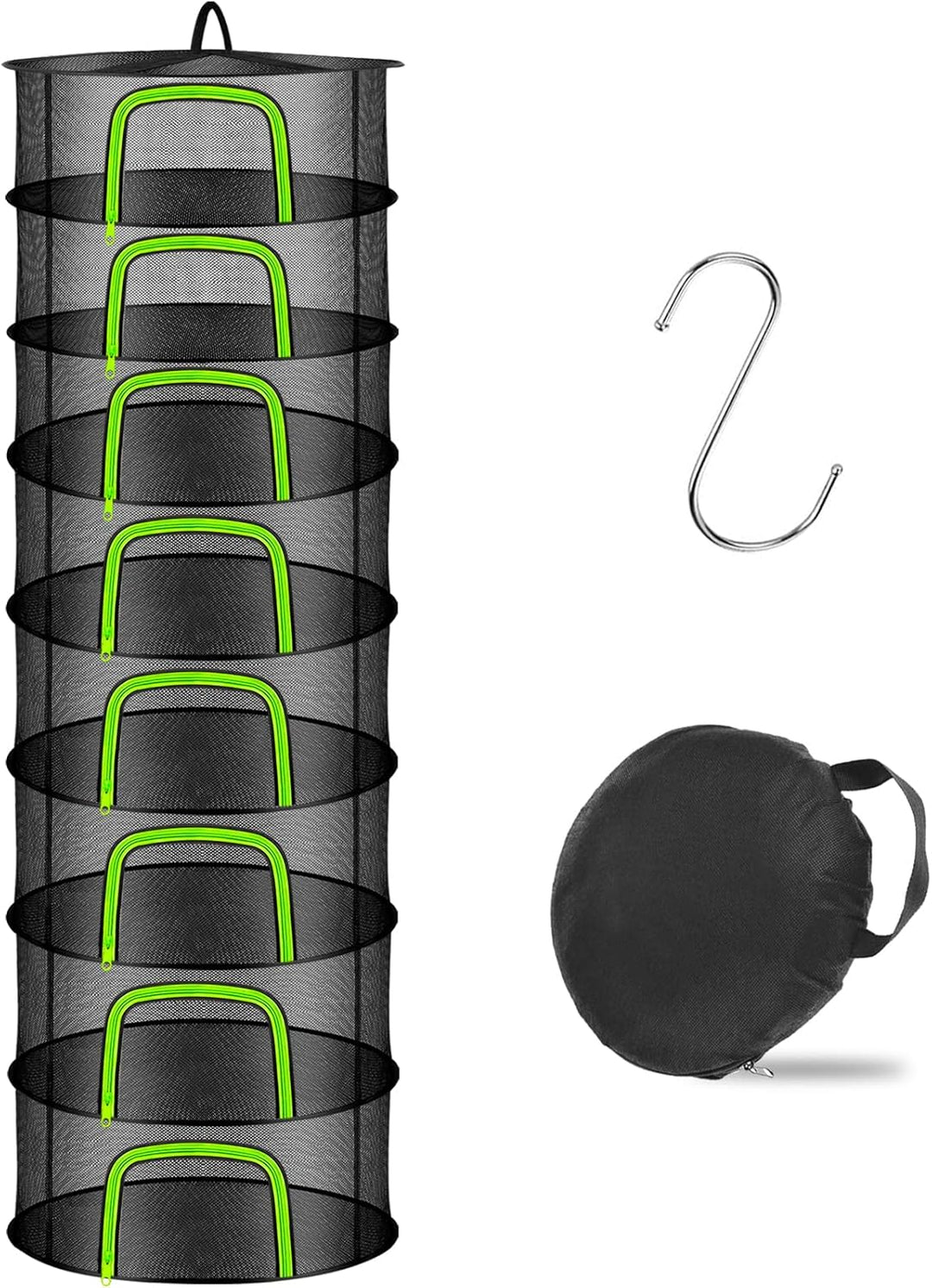 Coopache Trockennetz Kräuter Schwarz, 8-lagiges Kräutertrockner Hängend, Zipper Plant Drying Rack, M