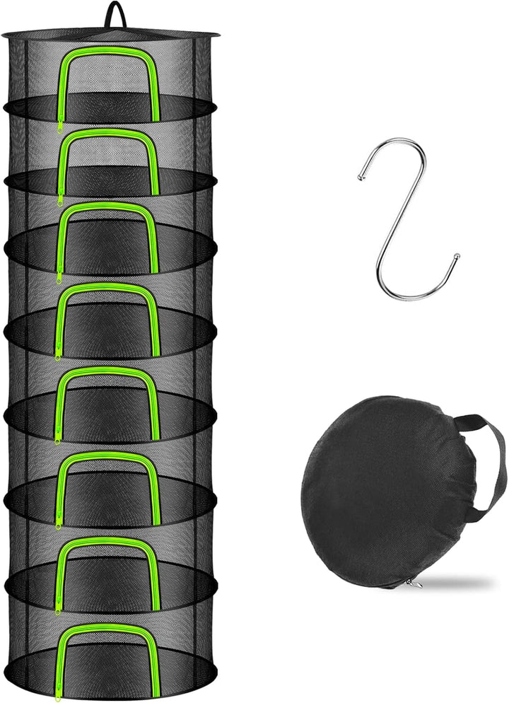 Coopache Trockennetz Kräuter Schwarz, 8-lagiges Kräutertrockner Hängend, Zipper Plant Drying Rack, M